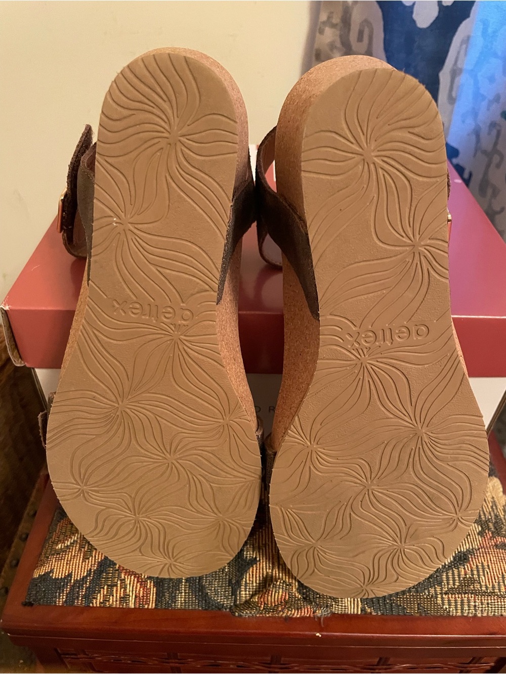 Aetrex Metallic Bronze Suede Wedge Sandals - Picture 4 of 4